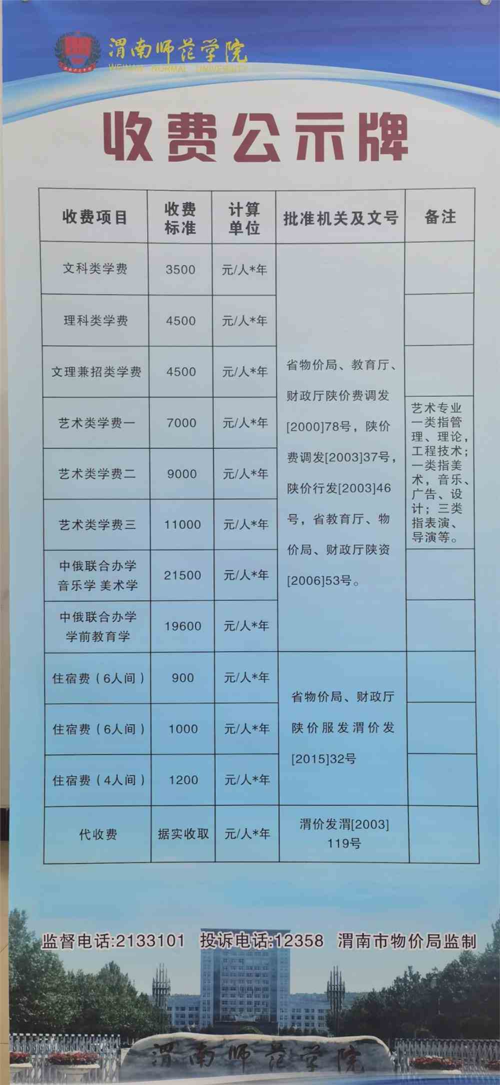 渭南师范学院学费多少钱一年-各专业收费标准