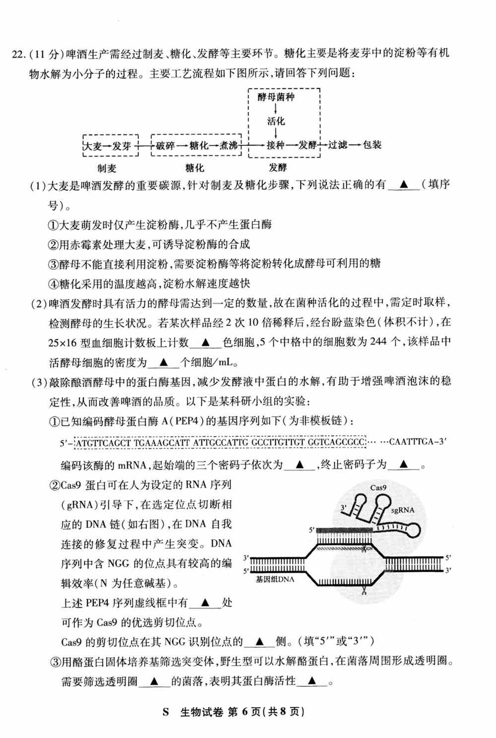 江苏省2021年新高考适应性测试生物试题