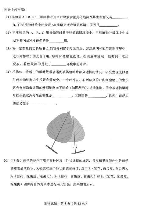 河北省2021年新高考适应性测试生物试题