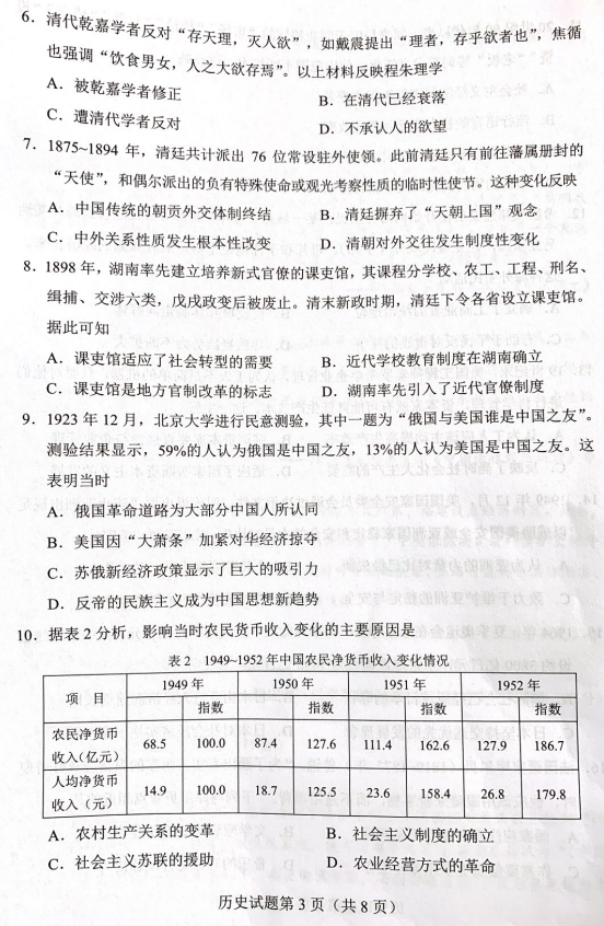 湖南省2021年新高考适应性测试历史试题