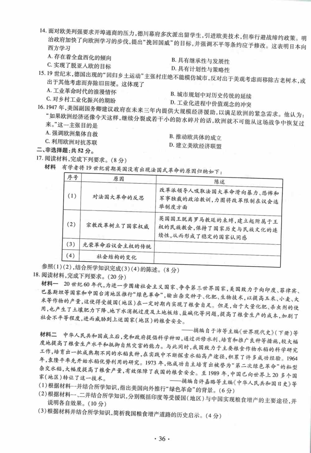 福建省2021年新高考适应性测试历史试题