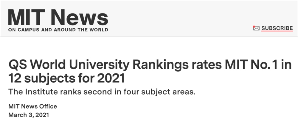 2021QS世界大学学科排名发布