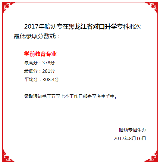 2020哈尔滨幼儿师范高等专科学校录取分数线一览表（含2018-2019历年）