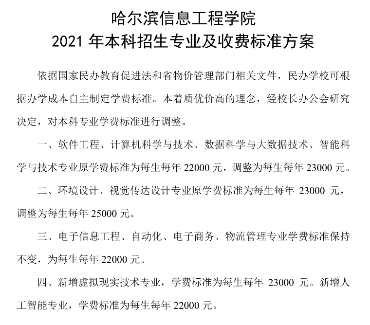 2021哈尔滨信息工程学院招生计划专业