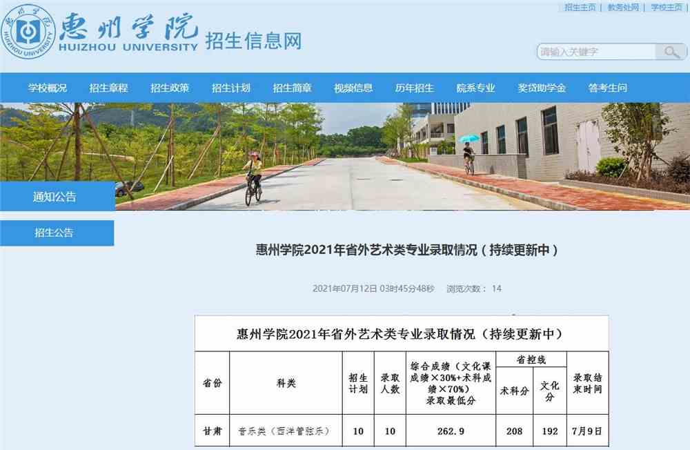 惠州学院2021年省外艺术类专业录取情况（持续更新中）