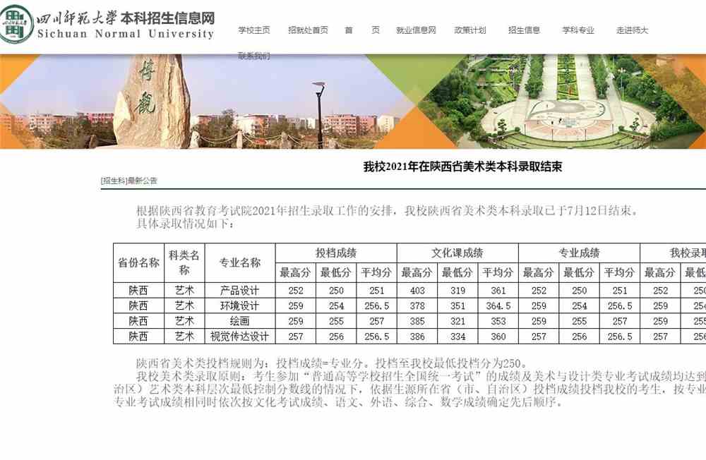 四川师范大学2021年在陕西省美术类本科录取结束