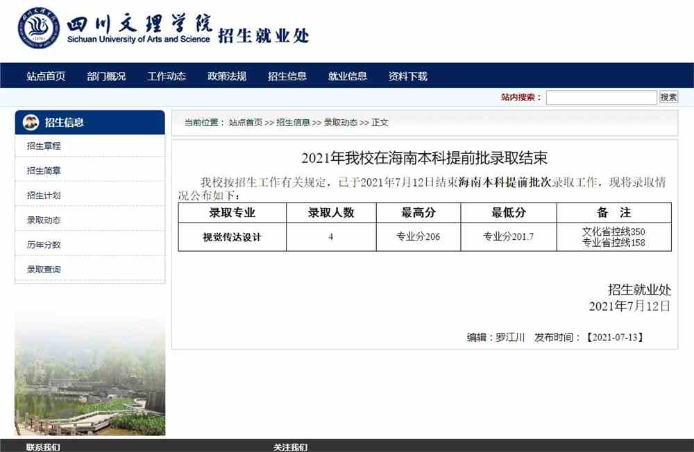 2021年四川文理学院在海南本科提前批录取结束