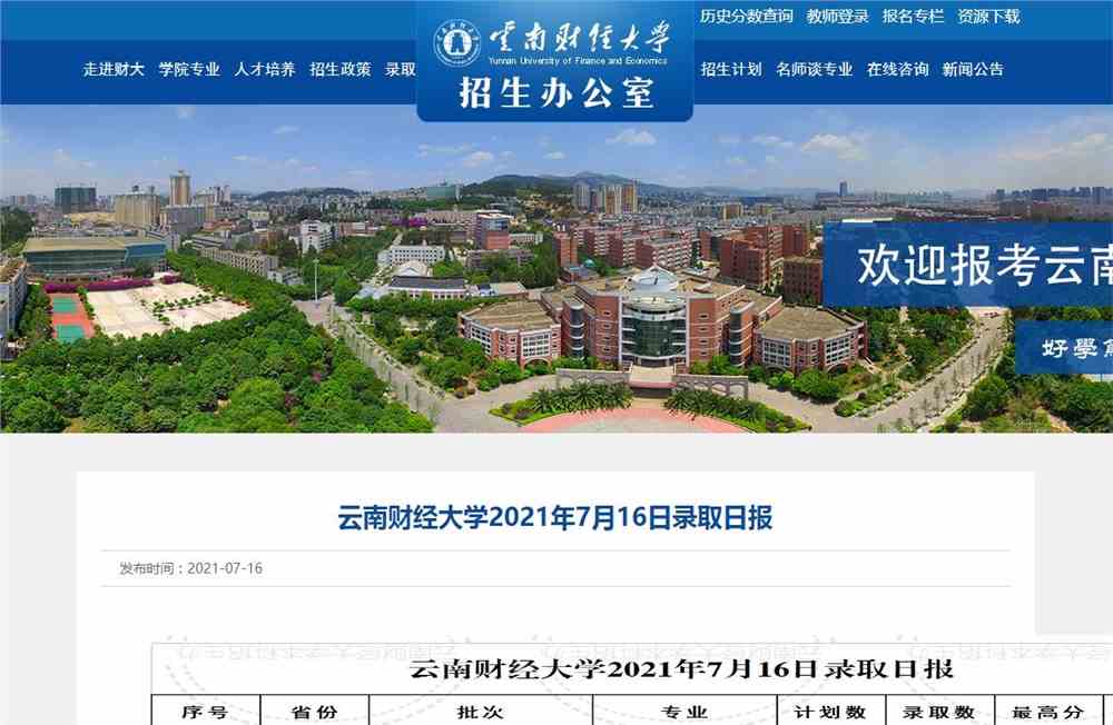 云南财经大学2021年福建艺术类本科批录取分数线