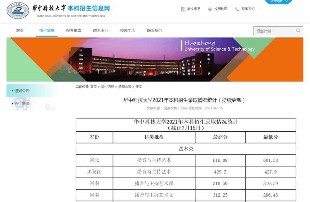 ​华中科技大学2021年本科招生录取情况统计（持续更新…）