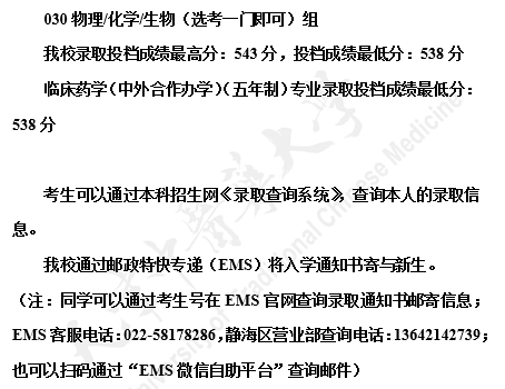 天津中医药大学2021年北京市本科普通批（综合改革）招生录取结束