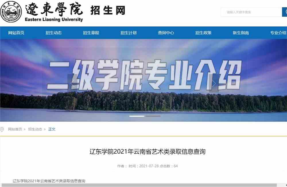 辽东学院2021年云南省艺术类录取信息查询