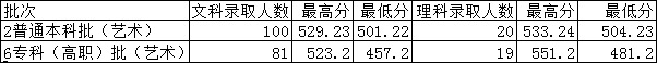 潍坊科技学院2018年山东省美术类专业录取分数线