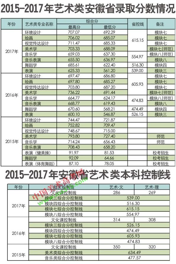 2017年阜阳师范大学艺术类本科专业录取分数线