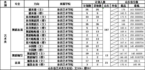 山东体育学院2019年艺术类本科专业录取分数线