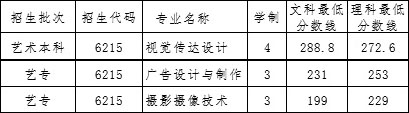 河南财政金融学院2019年河南省美术类专业录取分数线