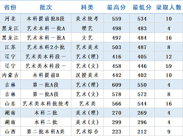 沈阳理工大学2020年美术类本科专业录取分数线