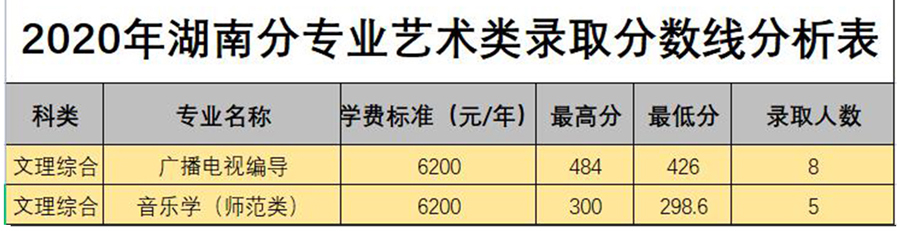 白城师范学院2020年艺术类本科专业录取分数线