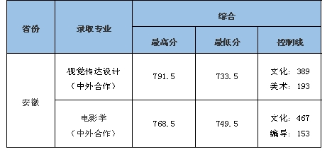 中南财经政法大学2021年艺术类本科专业录取分数线