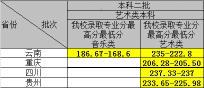 滇西科技师范学院2021年艺术类本科专业录取分数线