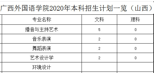 广西外国语学院2020年艺术类本科专业招生人数