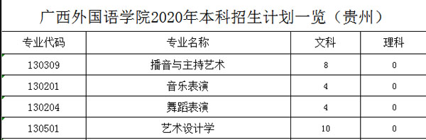 广西外国语学院2020年艺术类本科专业招生人数