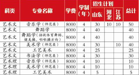 齐鲁师范学院2018年艺术类专业招生计划