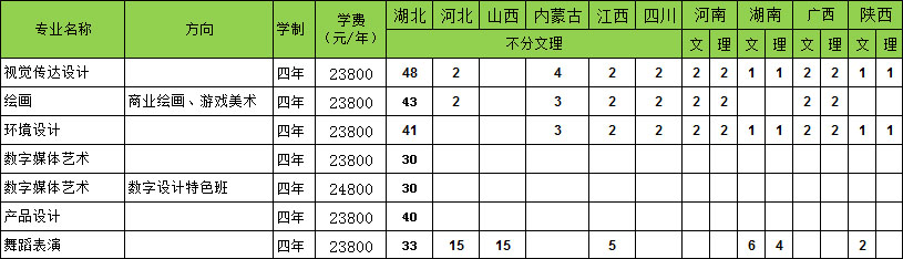 2018年武汉工商学院艺术类本科招生计划