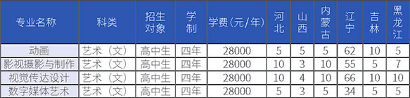大连东软信息学院2019年美术类本科专业招生计划
