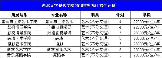 西北大学现代学院2018年艺术类本科招生计划