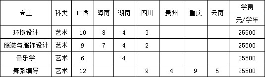 湛江科技学院2018年艺术类本科专业招生计划