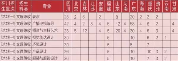 成都锦城学院2019年艺术类本科专业招生计划