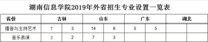 2019年湖南信息学院艺术类本科专业招生计划