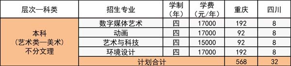 2019年重庆工程学院美术类本科专业招生计划