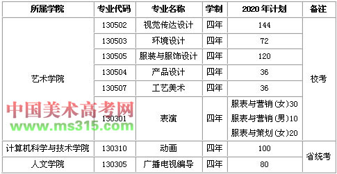 2020年天津工业大学艺术类本科专业拟招生计划