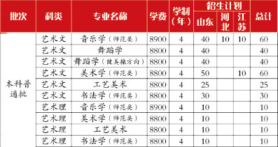 2019年齐鲁师范学院艺术类专业招生计划