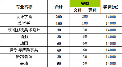 安徽师范大学皖江学院2019年安徽省艺术类本科招生计划