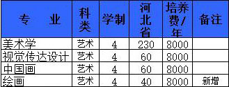 沧州师范学院2019年河北省美术类本科招生计划