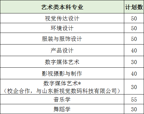 山东女子学院2020年山东省艺术类本科专业招生计划