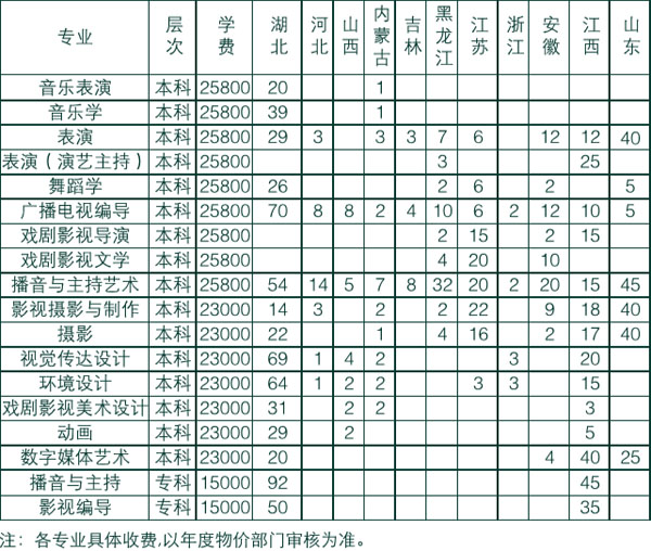 武汉传媒学院2020年艺术类专业招生计划