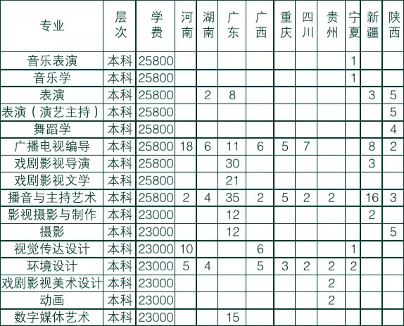 武汉传媒学院2020年艺术类专业招生计划