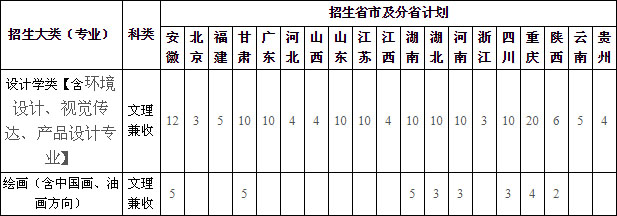 2020年重庆大学美术类本科专业拟招生计划