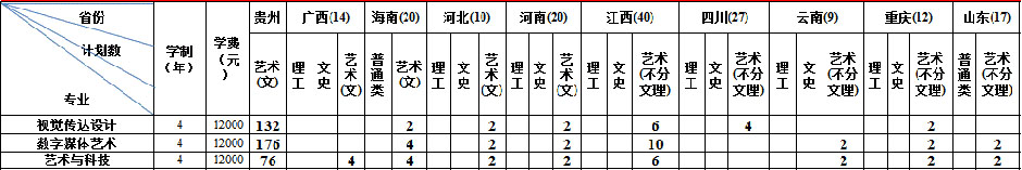 贵阳信息科技学院2020年艺术类本科专业招生计划