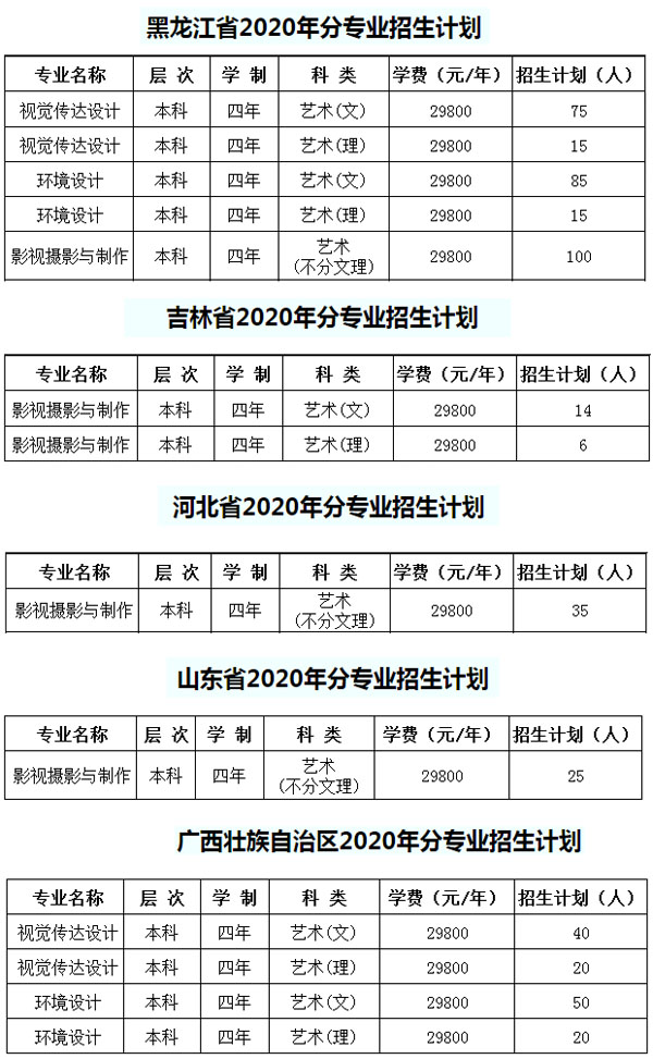 哈尔滨广厦学院2020年艺术类本科专业招生计划
