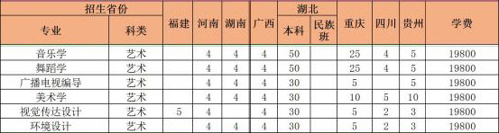 湖北恩施学院2020年艺术类本科专业招生计划