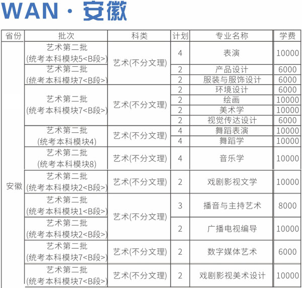 四川师范大学2020年艺术类本科专业招生计划
