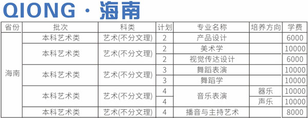 四川师范大学2020年艺术类本科专业招生计划