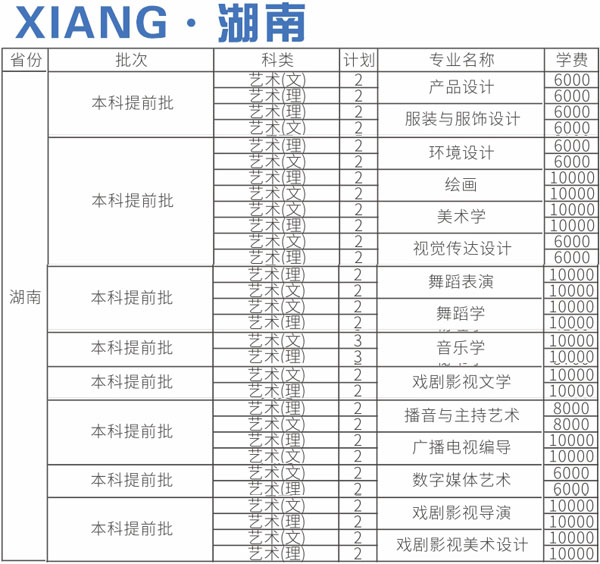四川师范大学2020年艺术类本科专业招生计划