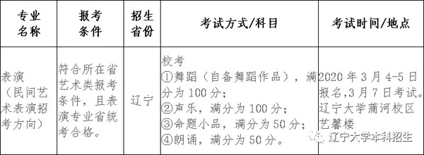 辽宁大学2020年艺术类本科专业招生计划