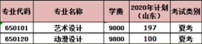 潍坊理工学院2020年山东省艺术类专业招生计划