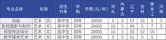 大连东软信息学院2020年美术类本科专业招生计划
